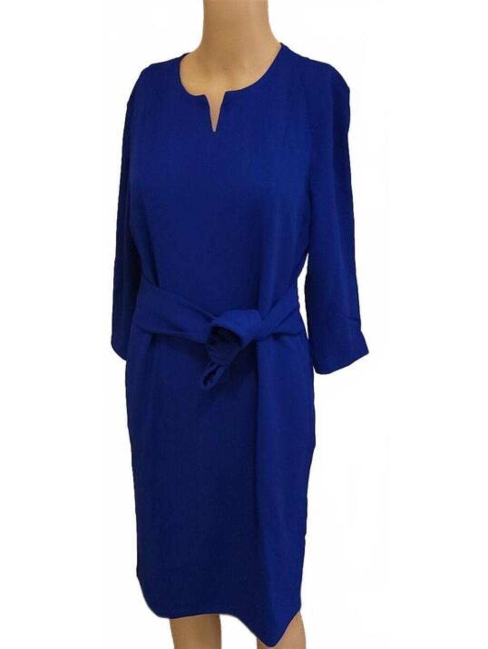 Allegra K Royal Blue Belted Sheath Women's Classy Stretch Dress Size S